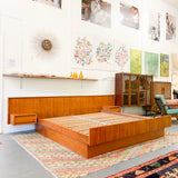 Mid Century Danish Teak King Size Platform Bed with Floating Nightstands