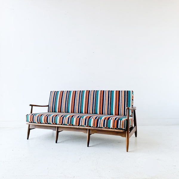 Mid Century Modern Sofa with New Multi-Stripe Upholstery – Atomic