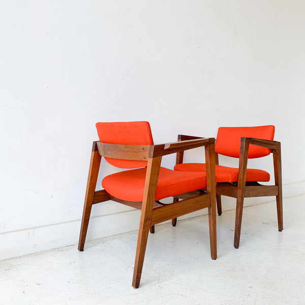 Pair of Mid Century Modern Gunlocke Occasional Chairs with New Orange Upholstery
