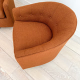 Pair of Swivel Chairs w/ New Burnt Orange Upholstery