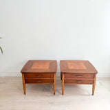 Pair of Walnut + Burl End Tables by Lane