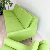 Mid Century Sofa + Chair - New Bright Green Upholstery