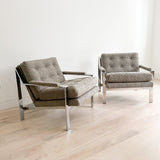 Pair of Cy Mann Lounge Chairs - New Shearling Upholstery