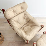 Modern Luna Chair + Ottoman - Beige Leather