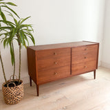 Mid Century Walnut Low 6 Drawer Dresser