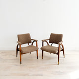 Pair of Reclining Occasional Chairs - Brown/Mauve