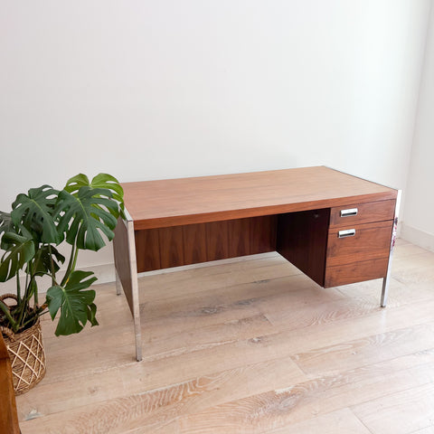 Mid Century Walnut + Chrome Desk