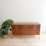 Mid Century Walnut + Chrome Credenza