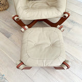 Modern Luna Chair + Ottoman - Beige Leather