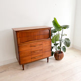 Sculpted Front Walnut Highboy Dresser