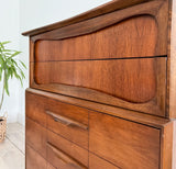 Sculpted Front Walnut Highboy Dresser