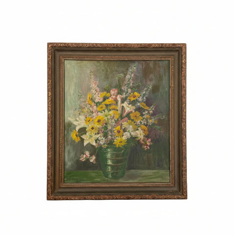 30s Floral Oil Painting in Original Frame