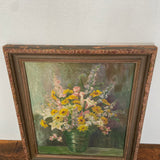 30s Floral Oil Painting in Original Frame