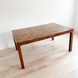 Mid Century Burlwood Parsons Dining Table w/ 1 Leaf