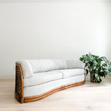 Mid Century Rattan Sofa w/ New Shearling Upholstery