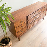 Mid Century Walnut 9 Drawer Low Dresser