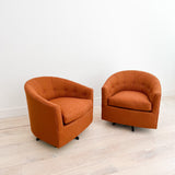 Pair of Swivel Chairs w/ New Burnt Orange Upholstery