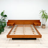 Teak Queen Size Platform Bed w/ Floating Nightstands