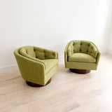 Pair of Mid Century Tufted Back Swivel Chairs