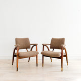 Pair of Reclining Occasional Chairs - Brown/Mauve