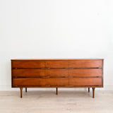 Mid Century Walnut 9 Drawer Low Dresser