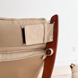 Modern Luna Chair + Ottoman - Beige Leather