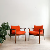 Pair of Mid Century Lounge Chairs - New Orange Upholstery