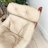 Modern Luna Chair + Ottoman - Beige Leather