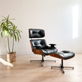 Plycraft Lounge Chair and Ottoman - Black Leather