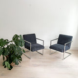 Pair of Modern Chrome Lounge Chairs - New Upholstery