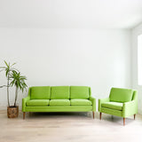 Mid Century Sofa + Chair - New Bright Green Upholstery