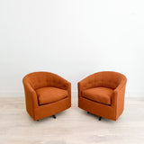 Pair of Swivel Chairs w/ New Burnt Orange Upholstery