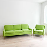 Mid Century Sofa + Chair - New Bright Green Upholstery