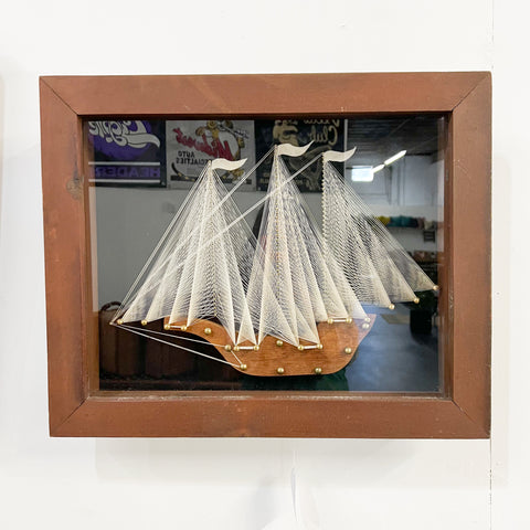 Wood & String Sailboat Under Glass