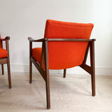 Pair of Mid Century Lounge Chairs - New Orange Upholstery