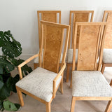 Set of 6 Burl Elm Wood Dining Chairs - New Upholstery