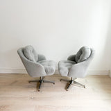 Pair of Swivel Lounge Chairs w/ New Grey Shearling