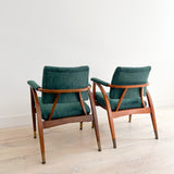 Pair of Reclining Occasional Chairs - Green Chenille