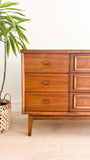 Mid Century Walnut 9 Drawer Low Dresser