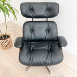 Plycraft Lounge Chair and Ottoman w/ Black Leather