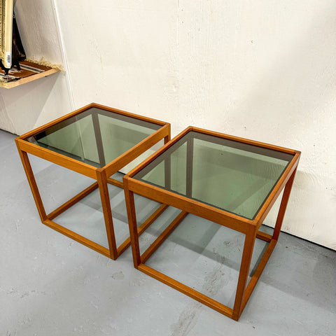 PAIR KIA Kirestan Teak Cube Tables