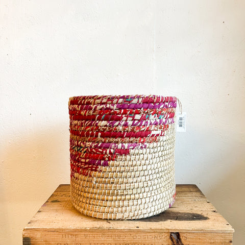 Kaisa Grass & Recycled Fabric Basket 12" - Purple