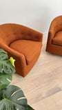 Pair of Swivel Chairs w/ New Burnt Orange Upholstery