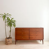 Mid Century Walnut Low 6 Drawer Dresser