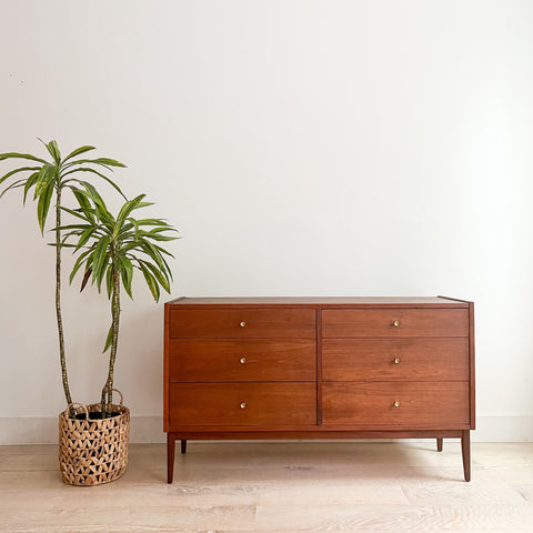 Mid Century Walnut Low 6 Drawer Dresser