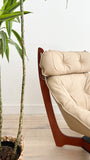 Modern Luna Chair + Ottoman - Beige Leather