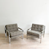 Pair of Cy Mann Lounge Chairs - New Shearling Upholstery