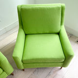 Mid Century Sofa + Chair - New Bright Green Upholstery