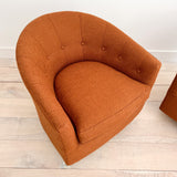 Pair of Swivel Chairs w/ New Burnt Orange Upholstery