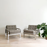 Pair of Cy Mann Lounge Chairs - New Shearling Upholstery